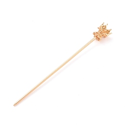 Light Gold Alloy Hair Stick Findings, Vintage Decorative for Hair Diy Accessory, Flower, Light Gold, 134x16mm, Tray: 12mm, Pin: 2.5mm
