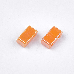 Orange 2-Hole Opaque Glass Seed Beads, Lustered, Rectangle, Orange, 4.5~5.5x2x2~2.5mm, Hole: 0.5~0.8mm