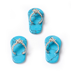Synthetic Turquoise Synthetic Turquoise Pendants, with Platinum Tone Brass Findings, Flip Flops, Dyed, 22~24x12x7~8mm, Hole: 2mm and 5~7mm
