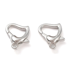 Platinum Rhodium Plated 925 Sterling Silver Lobster Claw Clasps, Heart, Platinum, 12x9.5x3mm, Hole: 1.2mm