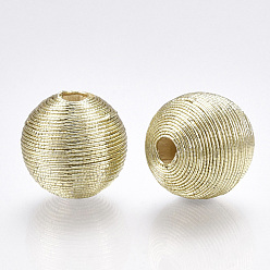 Gainsboro Wood Beads Covered with Polyester Cord Wire, Round, Gainsboro, 18~19x17.5~18mm, Hole: 3.5~4mm