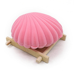 Pink Velet Jewelry Boxes, for Necklaces, Rings, Earrings and Pendants, Shell Shapes, Pink, 8.8cm