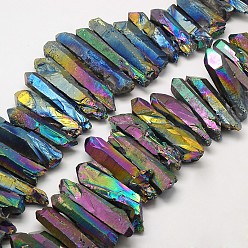 Rainbow Plated Irregular Strip Electroplated Natural Quartz Crystal Beads Strands, Rainbow Plated, 20~50x6~15x6~15mm, Hole: 1~2mm, 15.3 inch