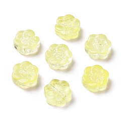 Yellow Transparent Spray Painted Glass Beads, Plum Blossom Flower, Yellow, 10x11x4mm, Hole: 1mm