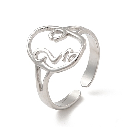 Color de Acero Inoxidable 304 anillo abierto de cara abstracta de acero inoxidable para mujer, color acero inoxidable, tamaño de EE. UU. 6 1/2 (16.9 mm)