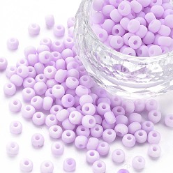 Violet 6/0 perles de rocaille de verre, couleur macaron, trou rond, ronde, violette, 4~4.5x3mm, Trou: 1~1.2mm, environ 4500 pcs / sachet , environ 450 g / sac.