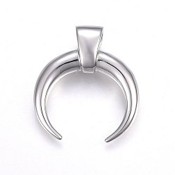 Stainless Steel Color 304 Stainless Steel Pendants, Double Horn/Crescent Moon, Stainless Steel Color, 36x32.5x10mm, Hole: 6x5mm