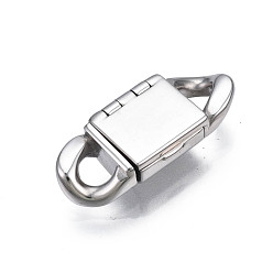 Stainless Steel Color 304 Stainless Steel Fold Over Clasps, Stainless Steel Color, 20.5x8.5x4mm, Hole: 3x3mm