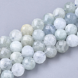 Aquamarine Natural Aquamarine Beads Strands, Faceted, Round, 7.5~8x8mm, Hole: 1mm, about 25pcs/strand, 7.48 inch