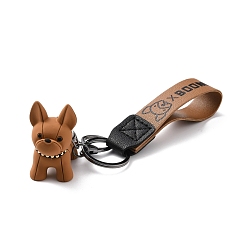 Camel Imitation Leather Clasps Keychain, with Resin Pendants and Zinc Alloy Findings, Dog, Gunmetal, Camel, 18.3cm