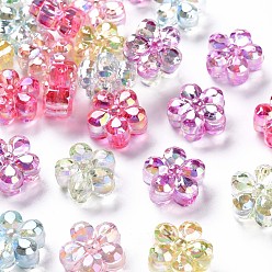 Couleur Mélangete Perles acryliques transparentes, couleur ab , facette, fleur, couleur mixte, 14.5x15x8.5mm, Trou: 2.5mm, environ450 pcs / 500 g