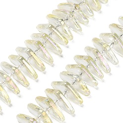 Light Yellow Electroplate Glass Beads Strands, Triangle, Light Yellow, 9x15.5~16x2.8~3mm,Hole:1mm, about 119~131pcs/strand, 24.21''~24.41''(61.5~62cm)