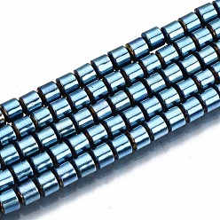 Светло-Голубой Гальванизировать немагнитных синтетический гематит бисер пряди, колонка, Небесно-голубой, 3.5x3 мм, отверстие : 1 мм, около 127~128 шт / нитка, 15.75 дюйм ~ 15.94 дюйм (40 см ~ 40.5 см)