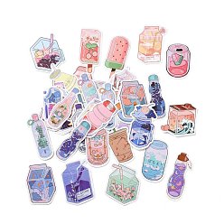 Color mezclado 50pcs conjunto de etiquetas adhesivas de papel de botella de bebida de dibujos animados, etiquetas autoadhesivas, Para decoración de maletas, patinetas y frigoríficos., color mezclado, 50~75x23~55x0.3 mm