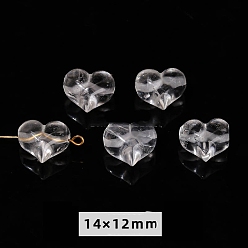 Corazón Cuentas talladas de cristal de cuarzo natural, cuentas de cristal de roca, accesorios de joyería de bricolaje, corazón, 14x12 mm