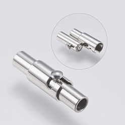 Stainless Steel Color 304 Stainless Steel Locking Tube Magnetic Clasps, Column, Stainless Steel Color, 15x4x4.5mm, Hole: 2mm