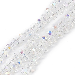 Clear AB Transparent Electroplate Glass Beads Strands, Faceted, Rondelle, AB Color Plated, Clear AB, 5.5x3.5~4mm, Hole: 1mm, about 100pcs/strand, 21.65~22.05 inch(55~56cm)
