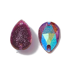 Púrpura Lágrima coser en diamantes de imitación, rhinestone de la resina, enlaces de agujero 2, color de ab, con polvo del brillo, facetados, accesorios de la ropa, púrpura, 28x16.5x5.5 mm, agujero: 1.2 mm
