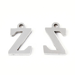 Letter Z 201 encantos de acero inoxidable, alfabeto, letter.z, 8.5x6x1 mm, agujero: 1 mm