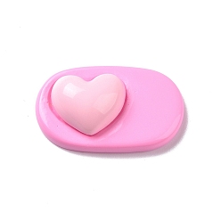 Hot Pink Cute Opaque Resin Cabochons, Oval with Heart, Hot Pink, 22.5x37x10mm