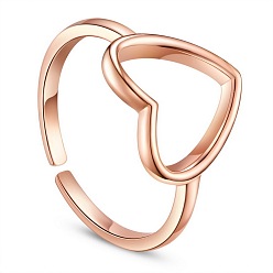 Rose Gold SHEGRACE Simple Design 925 Sterling Silver Cuff Rings, Open Rings, with Hollow Heart, Rose Gold, Size 7, 17mm
