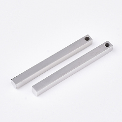 Stainless Steel Color 201 Stainless Steel Pendants, Bar, Stainless Steel Color, 35x3x3mm, Hole: 1.5mm