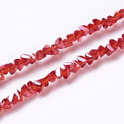 Red Transparent Glass Beads Strands, AB Color Plated, Faceted, Triangle, Red, 3x2x2mm, Hole: 0.6mm, about 148pcs/strand, 10.71~10.79''(27.2~27.4cm)