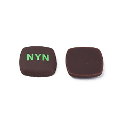 Coconut Brown Acrylic Enamel Cabochons, Square with Word NYN, Coconut Brown, 21x21x5mm