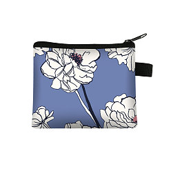 Cornflower Blue Flower Pattern Cartoon Style Polyester Clutch Bags, Change Purse with Zipper & Key Ring, for Women, Rectangle, Cornflower Blue, 13.5x11cm