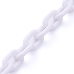 White Handmade Opaque Acrylic Cable Chains, White, 15x9x3mm, 39.37 inch(1m)/strand