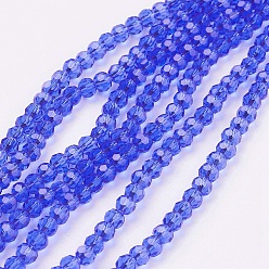 Blue Glass Beads Strands, Faceted(32 Facets), Round, Blue, 8mm, Hole: 1.5mm, about 66~67pcs/strand, 15.12 inch~15.35 inch(38.4~39cm)
