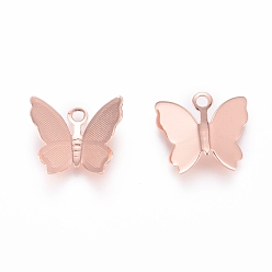 Rose Gold Brass Charms, Long-Lasting Plated, Butterfly, Rose Gold, 11x13x3.5mm, Hole: 1.6mm