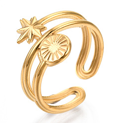 Chapado en Oro Real 18K Chapado iónico (ip) 304 anillo de estrella de acero inoxidable, anillo abierto para mujeres niñas, real 18 k chapado en oro, tamaño de EE. UU. 6 (16.9 mm)