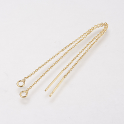 Golden Brass Chain Stud Earring Findings, Ear Threads, Golden, 90mm, Pin: 0.5mm