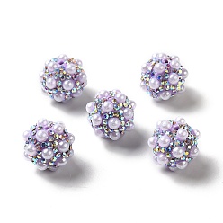 Lilac Polymer Clay Rhinestone Beads, with Imitation Pearl, Round, Lilac, 17~17.5mmx17mm, Hole: 1.6mm