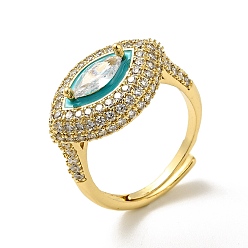 Turquoise Clear Cubic Zirconia Horse Eye Adjustable Ring with Enamel, Real 18K Gold Plated Brass Jewelry for Women, Turquoise, US Size 6 1/4(16.7mm)