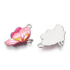 Pink Printed Alloy Pendants, with Enamel, Butterfly, Platinum, Pink, 24.5x16x2mm, Hole: 2mm
