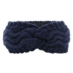 Midnight Blue Polyacrylonitrile Fiber Yarn Warmer Headbands with Velvet, Soft Stretch Thick Cable Knit Head Wrap for Women, Midnight Blue, 245x100mm