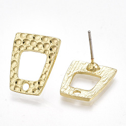 Light Gold Alloy Stud Earring Findings, with Loop and Steel Pins, Trapezoid, Light Gold, 15.5~16x12.5mm, Hole: 1.5mm, Pin: 0.7mm