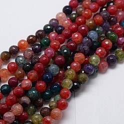 Mixed Color Natural Agate Round Beads Strand, Dyed, Faceted, Mixed Color, 8mm, Hole: 1mm, about 47pcs/strand, 15.35 inch