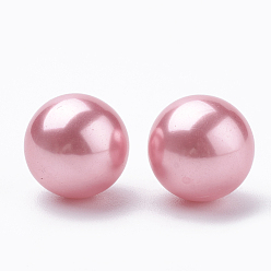 Rose Nacré Perles d'imitation en plastique écologique, haut lustre, Grade a, ronde, rose, 40mm, Trou: 3.8mm