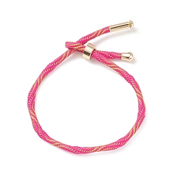 Medium Violet Red Couple Wave Pattern Nylon Round Cord Silder Bracelet with Brass Clasp for Women, Cadmium Free & Lead Free, Medium Violet Red, Inner Diameter: 2-1/2inch(6.25~6.3cm) 