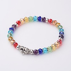 Colorful Glass Beaded Stretch Bracelets, with Tibetan Style Alloy Findings, Colorful, 53mm
