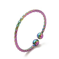 Rainbow Color Placage ionique (ip) 304 anneau de manchette ouvert perlé en acier inoxydable pour femme, couleur arc en ciel, taille us 7 1/4 (17.5 mm)