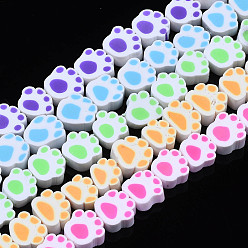 Color mezclado Polímeros hechos a mano hebras de perlas de arcilla, impresión de la pata, color mezclado, 6.5~11x9~11.5x4~5 mm, agujero: 1.6 mm, sobre 39 unidades / cadena, 14.37 pulgada ~ 15.35 pulgada (36.5~39 cm)