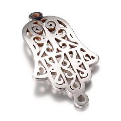 Stainless Steel Color 201 Stainless Steel Links connectors, Hamsa Hand/Hand of Fatima/Hand of Miriam, Stainless Steel Color, 27x14.5x1mm, Hole: 1mm