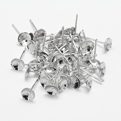 Platinum Brass Stud Earring Settings, Cadmium Free & Nickel Free & Lead Free, Platinum, Tray: 3mm, 13x4mm, Pin: 0.8mm
