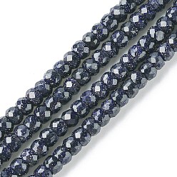 Синий Драгоценный Камень Синтетический синий авантюрин бисер нитей, граненые, рондель, 3x2 мм, отверстие : 0.7 мм, около 172 шт / нитка, 14.96 дюйм (38 см)