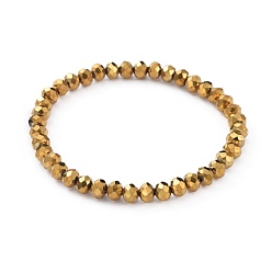 Golden Plated Electroplate Glass Beads Stretch Bracelets, Faceted, Rondelle, Golden Plated, 2-1/8 inch(5.5cm)