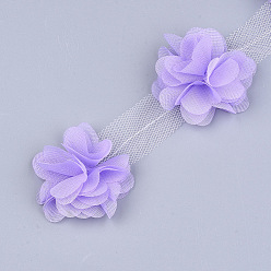 Lilac Organza Flower Ribbon, Costume Accessories, For Party Wedding Decoration and Earring Making, Lilac, 50~60mm, about 10yard/bundle